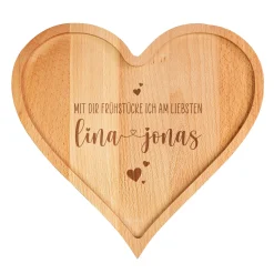 XL Frühstücksbrettchen aus Holz in Herzform mit Gravur & Wunschtext | Valentinstagsgeschenk für Paare