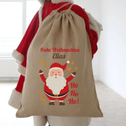 XL Jutesack - Frohe Weihnachten - mit Weihnachtsmann und Name