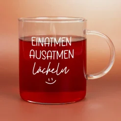 XL Leonardo-Teeglas mit Achtsamkeitsspruch 'Einatmen, Ausatmen, Lächeln' | Geschenk zu Weihnachten 570ml