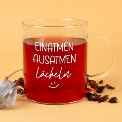 XL Leonardo-Teeglas mit Achtsamkeitsspruch 'Einatmen, Ausatmen, Lächeln' | Geschenk zu Weihnachten 570ml