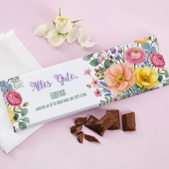 XL Schokolade mit Blumen Motiv und Wunschtext personalisiert | Süßes Dankeschön Geschenk für Frauen