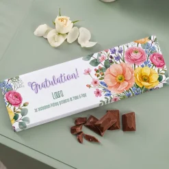 XL Schokolade mit Blumen Motiv und Wunschtext personalisiert | Süßes Dankeschön Geschenk für Frauen