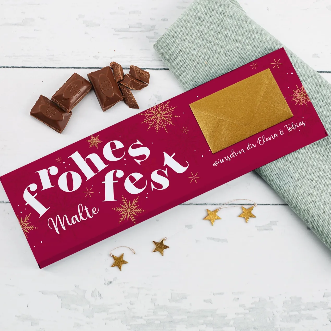 XL Schokolade zu Weihnachten mit Geldumschlag & Wunschtext personalisiert | Geld Geschenk fürs Fest
