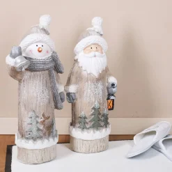 XL Weihnachts-Dekofigur mit Leuchtelementen - Schneemann und Weihnachtsmann