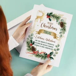 XL Weihnachtsgutschein A4 personalisiert mit Name & Wunschtext | Festliche Klappkarte zu Weihnachten