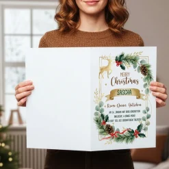 XL Weihnachtsgutschein A4 personalisiert mit Name & Wunschtext | Festliche Klappkarte zu Weihnachten