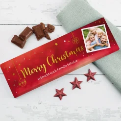 XL Weihnachts-Schokolade mit Foto, Wunschtext und Goldfolie veredelt