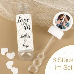 6x Seifenblasen - Love is in the air - mit Foto zur Hochzeit