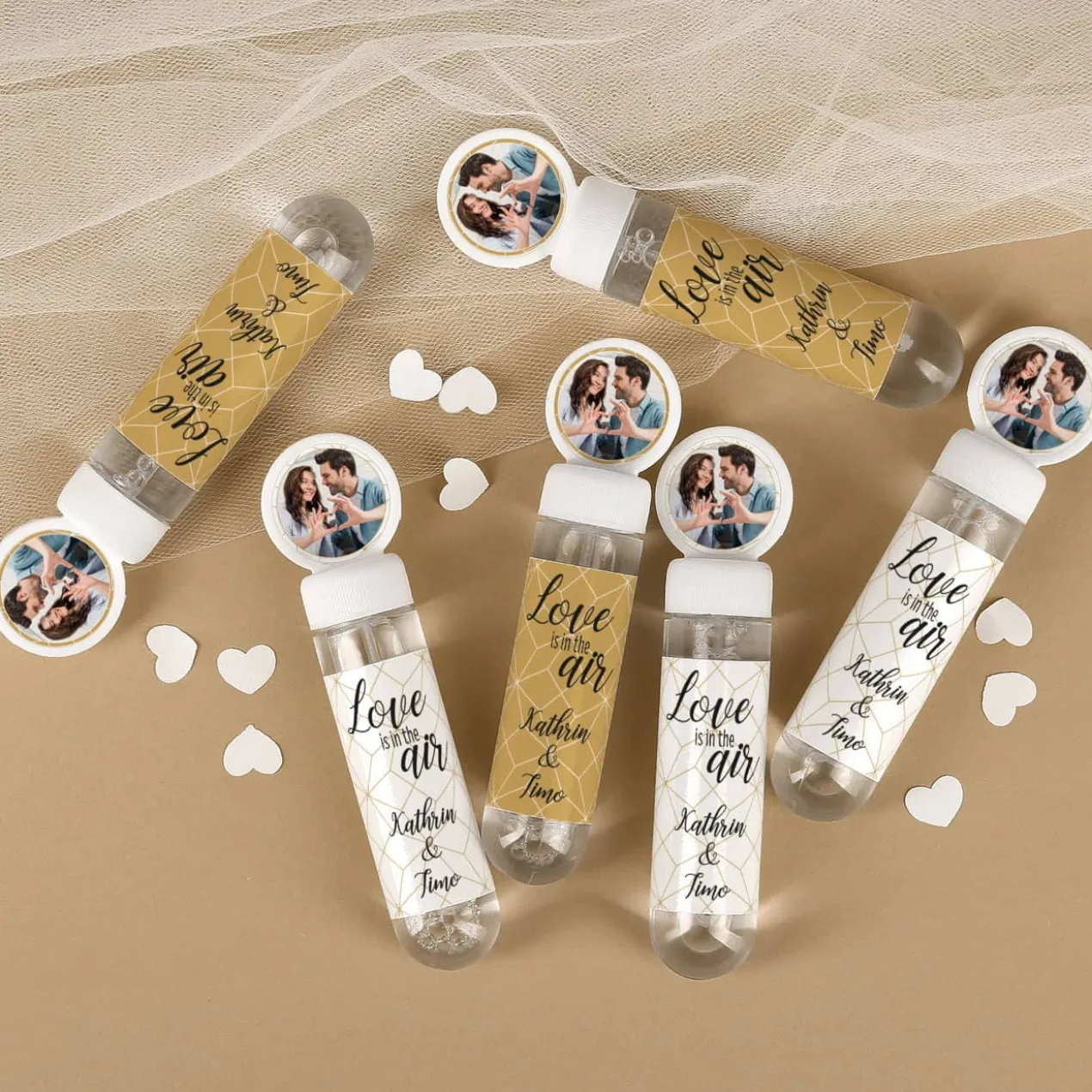 6x Seifenblasen - Love is in the air - mit Foto zur Hochzeit