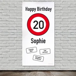 XXL-Banner zum 20. Geburtstag im Hochformat personalisiert mit Name | Verkehrszeichen Motiv