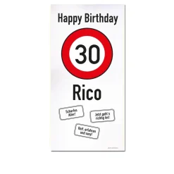 XXL-Banner - zum 30. Geburtstag im Hochformat personalisiert mit Name | Verkehrszeichen Motiv