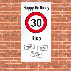 XXL-Banner - zum 30. Geburtstag im Hochformat personalisiert mit Name | Verkehrszeichen Motiv