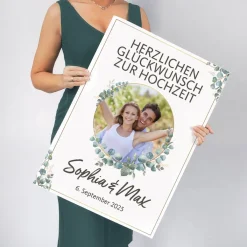 XXL Foto-Karte zur Hochzeit mit Eukalyptusmotiv, Namen & Datum