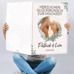 XXL Foto-Karte zur Hochzeit mit Eukalyptusmotiv, Namen & Datum