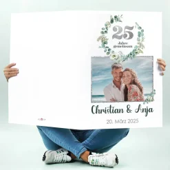 XXL Foto-Karte zur Silberhochzeit mit Eukalyptuskranz, Namen & Datum