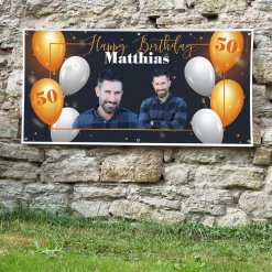XXL Geburtstagsbanner mit Fotos und Alter personalisiert | Happy Birthday Banner zum Geburtstag 1,6m