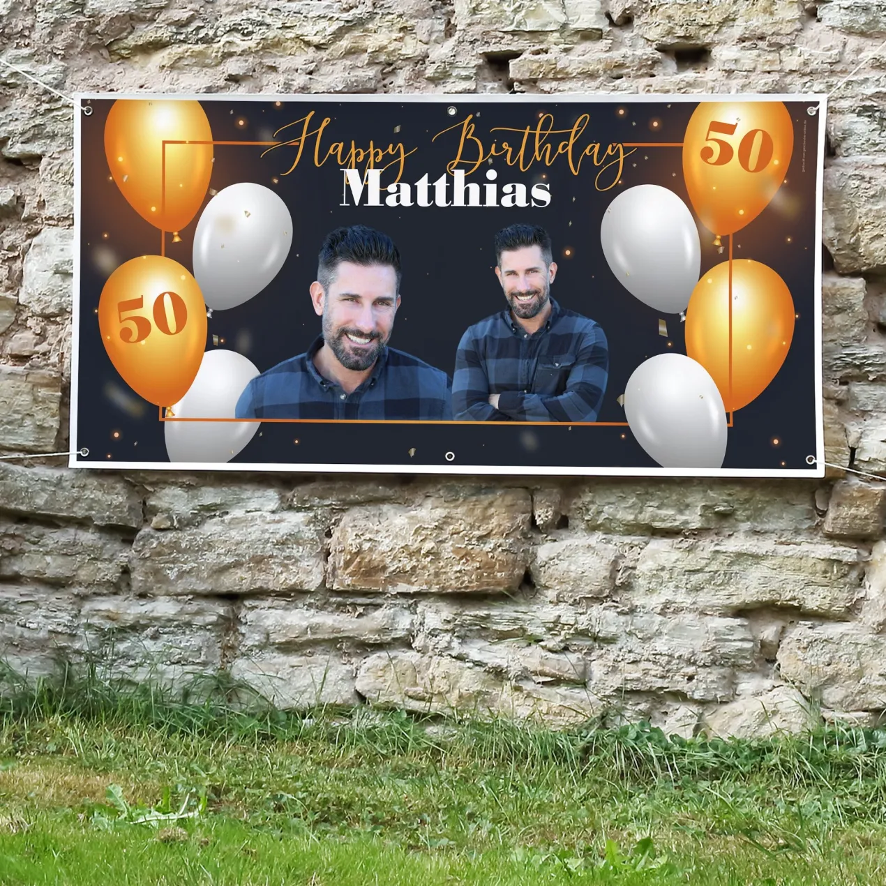 XXL Geburtstagsbanner mit Fotos und Alter personalisiert | Happy Birthday Banner zum Geburtstag 1,6m