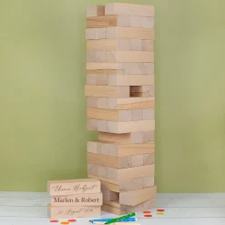 XXL Jenga Wackelturm als Gästebuch zur Hochzeit personalisiert mit Gravur & Geschenksack
