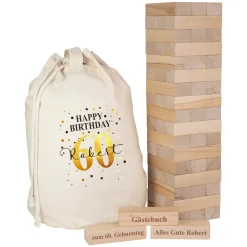 XXL Jenga Wackelturm als personalisiertes Gästebuch zum Geburtstag mit Geschenkesack | Kreatives Geschenk