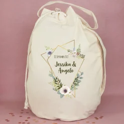 XXL Jenga Wackelturm als personalisiertes Gästebuch zur Hochzeit mit Gravur & Geschenksack mit Motiv
