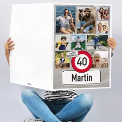 XXL Klappkarte zum Geburtstag mit Verkehrszeichen und 9 Fotos