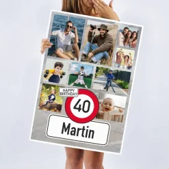 XXL Klappkarte zum Geburtstag mit Verkehrszeichen und 9 Fotos