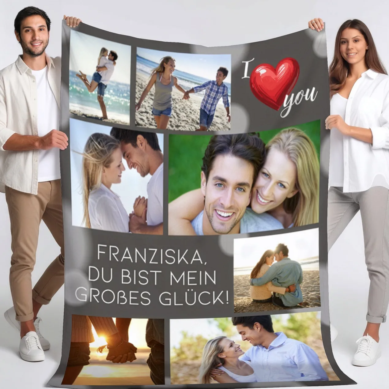 XXL Kuscheldecke mit 7 Fotos, Text & Symbolauswahl | Sherpadecke als Geschenk für viele Anlässe