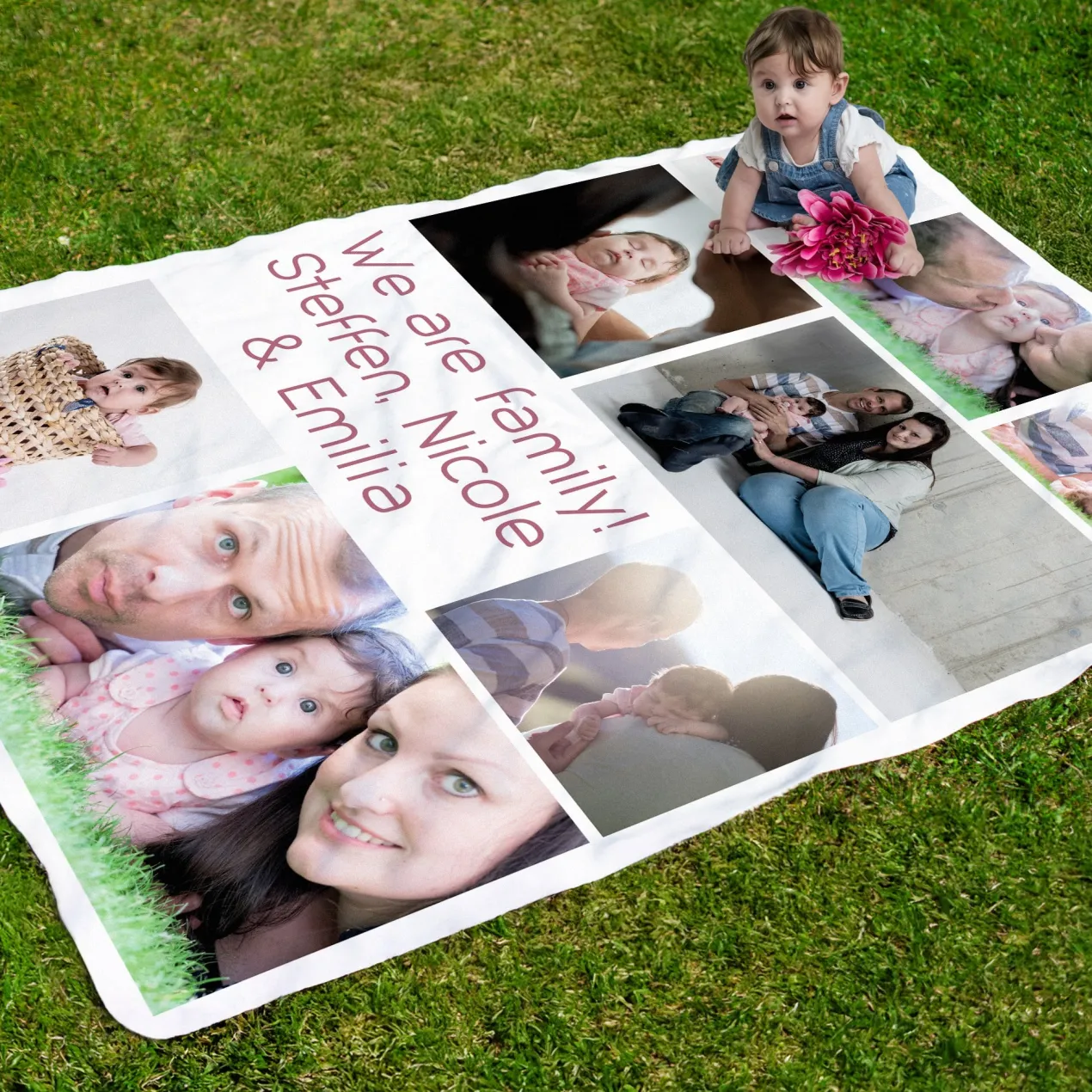 XXL Kuscheldecke personalisiert mit 8 Fotos & Text | Sherpadecke | Geschenk für Familie & Freunde