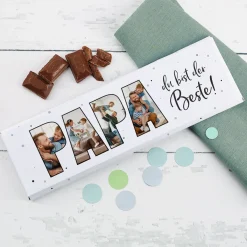 XXL Schokolade personalisiert mit 4 Fotos als Geschenk für den besten Papa | 300 g
