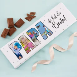 XXL Schokolade personalisiert mit 4 Fotos als Geschenk für den besten Papa | 300 g