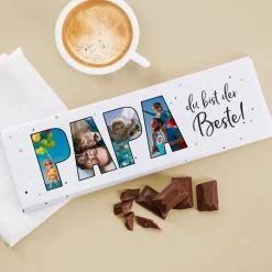 XXL Schokolade personalisiert mit 4 Fotos als Geschenk für den besten Papa | 300 g