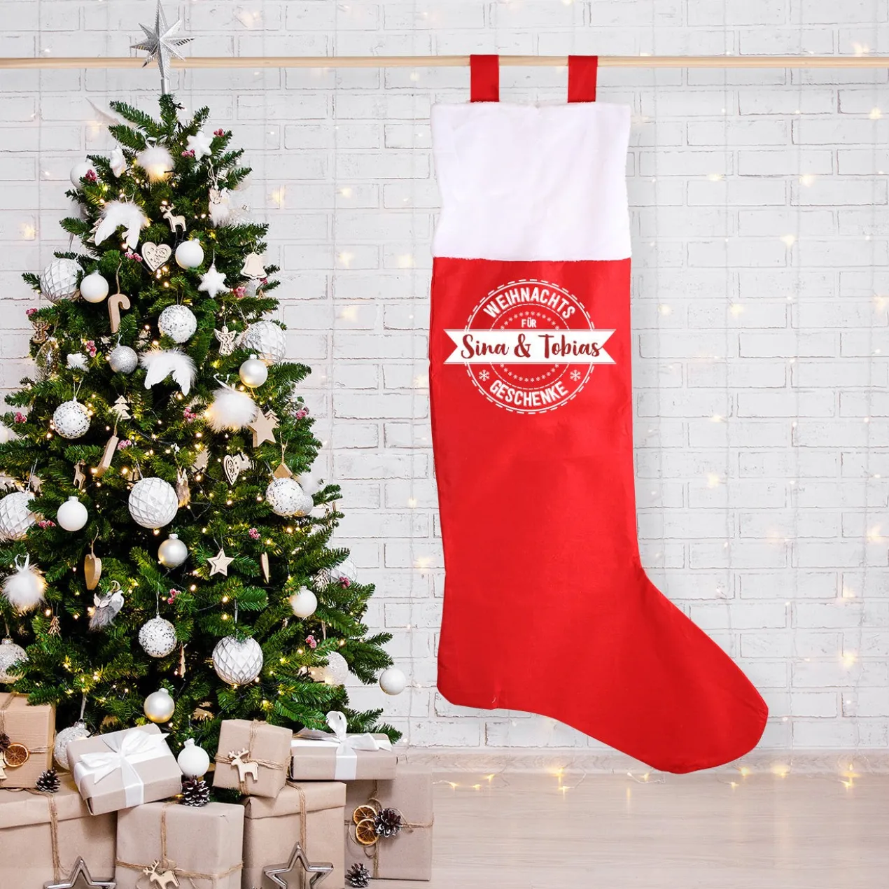 XXL Weihnachtssocke mit persönlichem Aufdruck für Weihnachtsgeschenke
