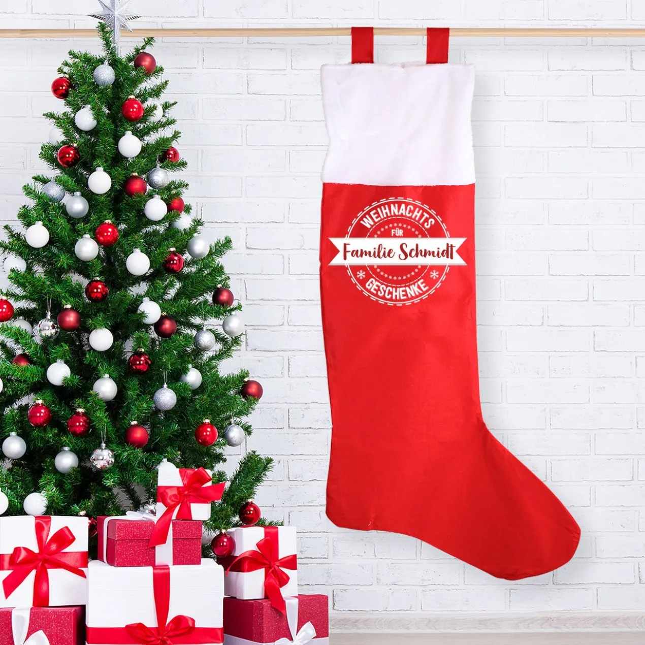 XXL Weihnachtssocke mit persönlichem Aufdruck für Weihnachtsgeschenke