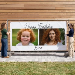 XXXL Bauzaun Banner zum Geburtstag mit 2 Fotos & Name personalisiert | Happy Birthday Fotobanner