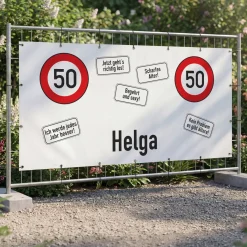 XXXL Bauzaun Banner zum Geburtstag im Verkehrszeichen Design personalisiert | Partybanner 3,15 Meter