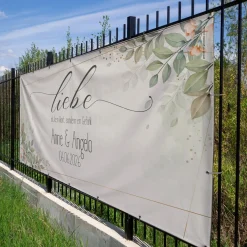 XXXL Bauzaun Banner zur Hochzeit mit Namen & Datum | Hochzeitsbanner personalisiert 3,15 x 1,60 m