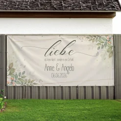 XXXL Bauzaun Banner zur Hochzeit mit Namen & Datum | Hochzeitsbanner personalisiert 3,15 x 1,60 m