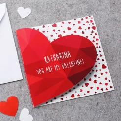 You are my valentine - Klappkarte mit Name und polygonalem Herz