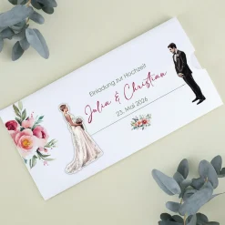 Ziehkarte - Hochzeitseinladung mit Bräutigam & Braut mit Kurzhaarschnitt