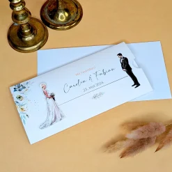 Ziehkarte - Hochzeitseinladung mit Bräutigam & Braut mit Kurzhaarschnitt