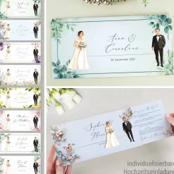 Ziehkarte mit Brautpaar - Hochzeitseinladung - viele Varianten auswählbar