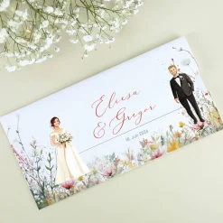 Ziehkarte mit Brautpaar - Hochzeitseinladung - viele Varianten auswählbar