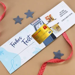 Ziehkarte mit goldener Kreditkarte & Geldautomat - für Geldgeschenk zu Weihnachten