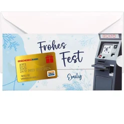 Ziehkarte mit goldener Kreditkarte & Geldautomat - für Geldgeschenk zu Weihnachten