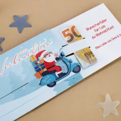 Ziehkarte mit Weihnachtsmann - für Ihr Geldgeschenk zum Fest