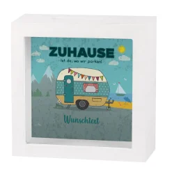 Zuhause ist da, wo wir parken - Bilderrahmen Spardose mit Wunschtext