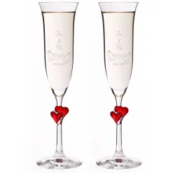 Zwei L'Amour Sektgläser zur Hochzeit mit Tauben und Ihren Wunschdaten graviert